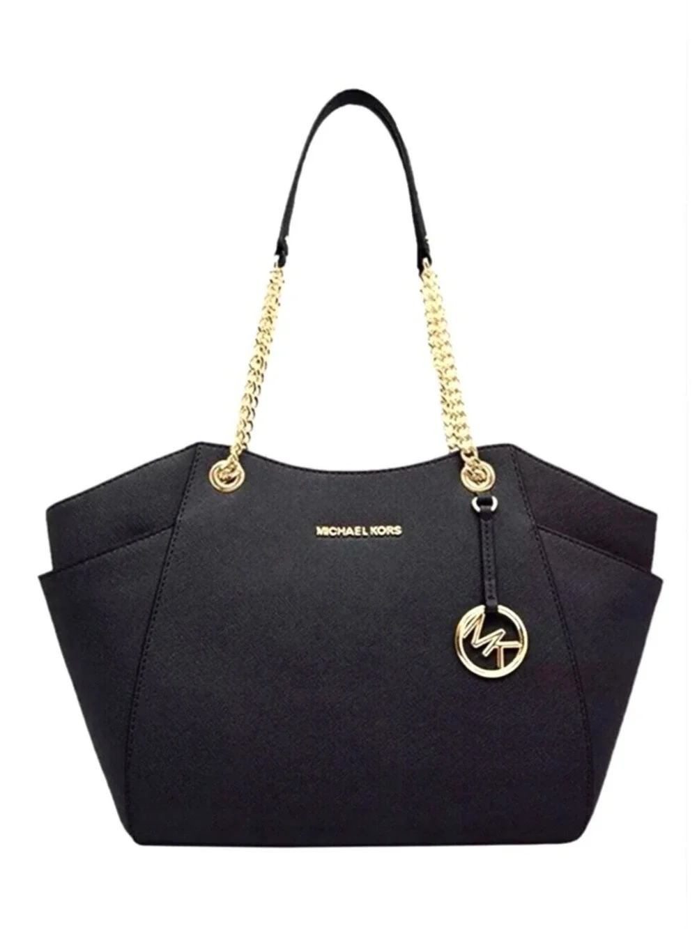 Michael Kors Jet Set East West Tote Bag - Black Saffiano Leather - Gold Hardware